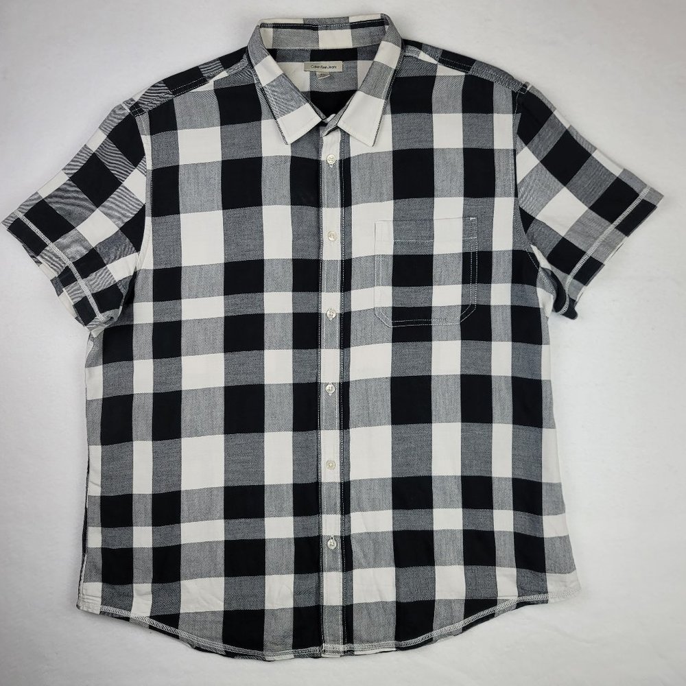Calvin Klein Jeans Button Up Shirt Flannel Men's Size XL Short Sleeve Plaid
